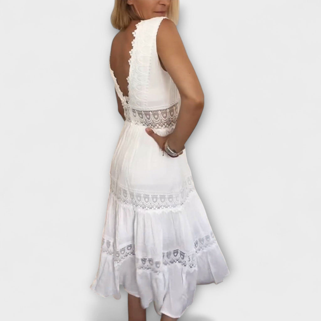 Ninfea - Robe Midi Bohème Sans Manches à Touches de Dentelle