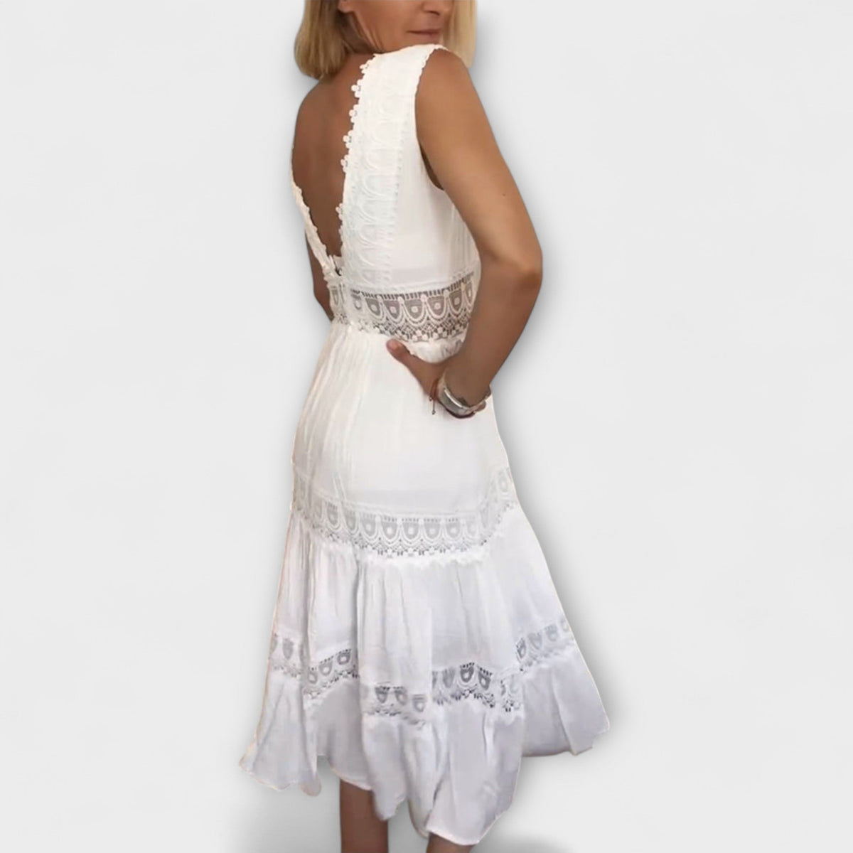 Ninfea - Robe Midi Bohème Sans Manches à Touches de Dentelle