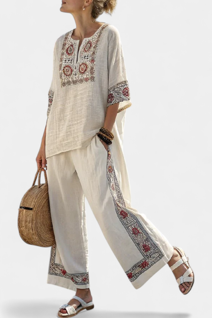 Amália - Ensemble Méditerranéen Beige Brodé