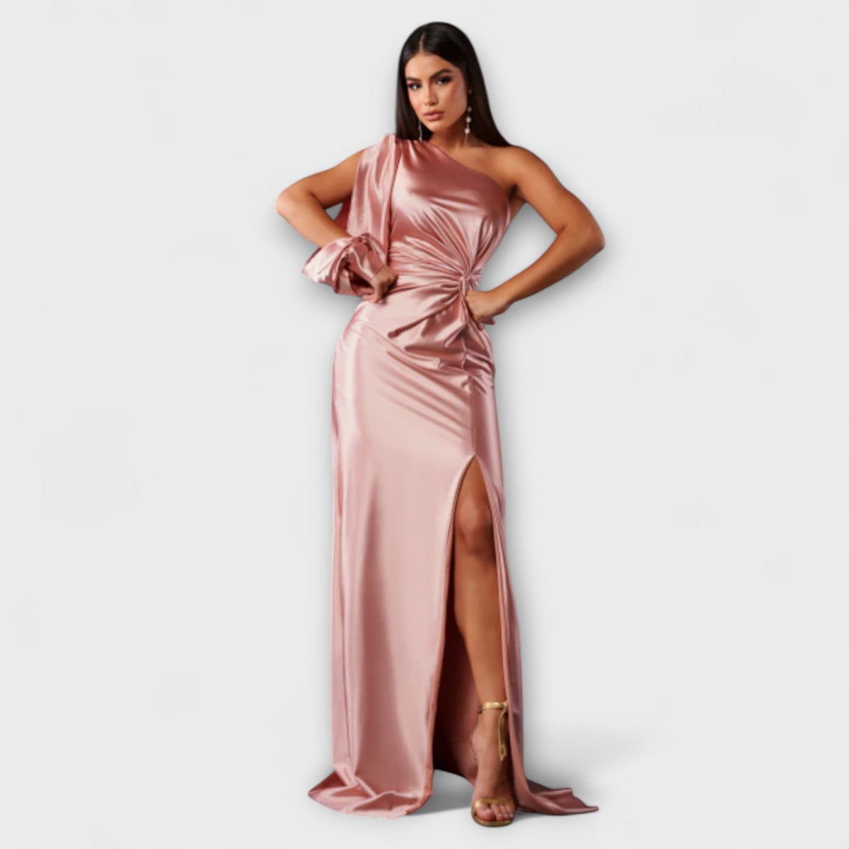 Elisa - Robe Bleu Pétrole Une Épaule Froncée
