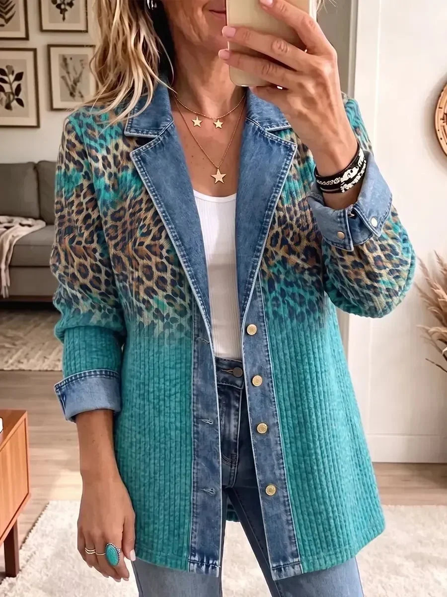 Abigail | Veste en jean à imprimé léopard vintage