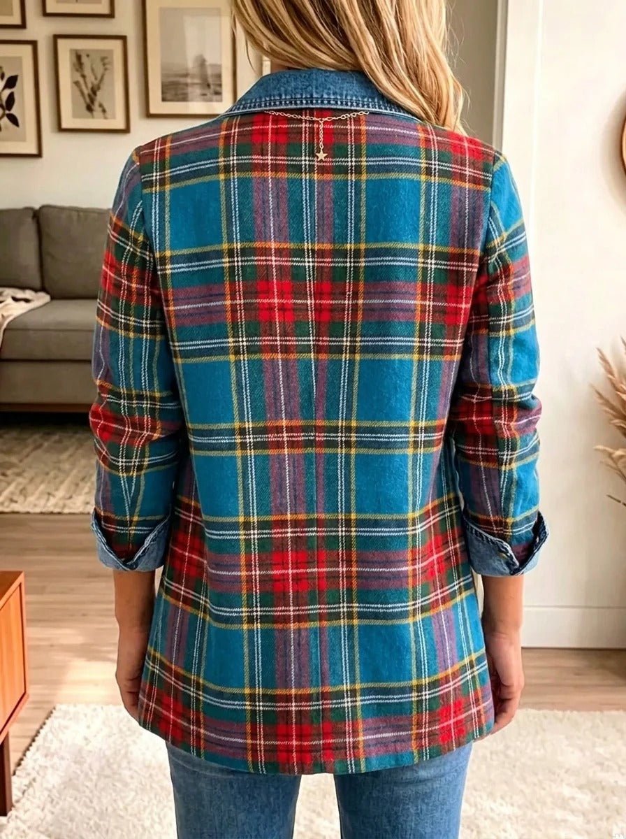 Madison | Blazer en jean à empiècements tartan