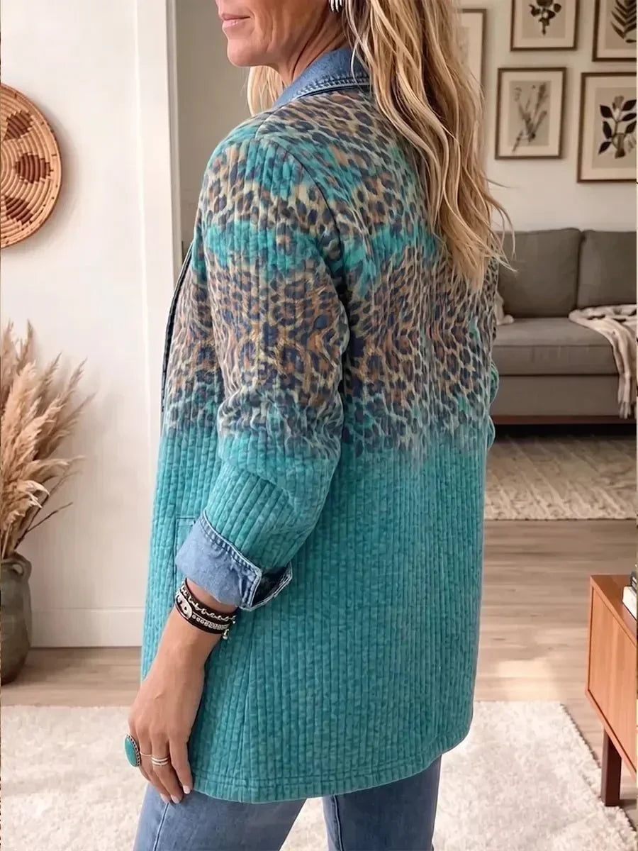Abigail | Veste en jean à imprimé léopard vintage