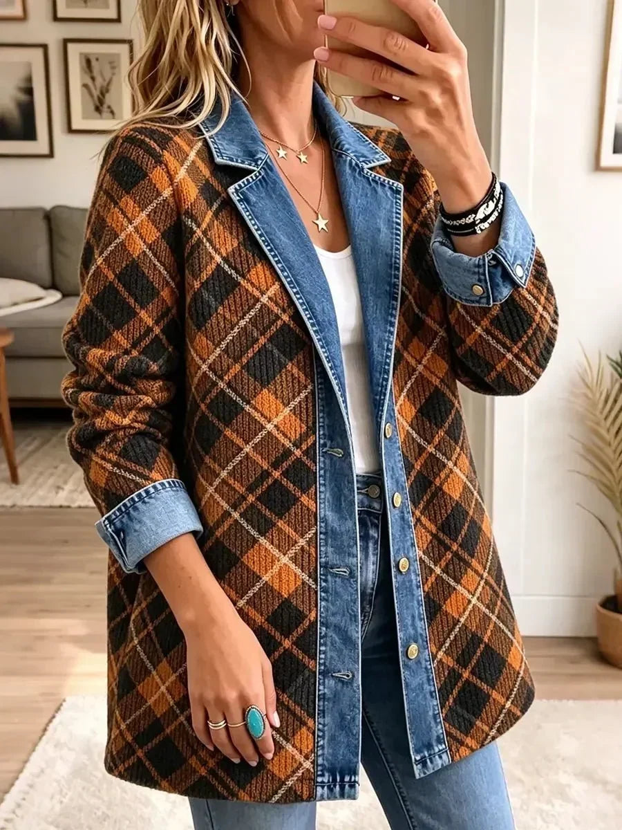 Naomi | Veste en jean à imprimé artisanal vintage