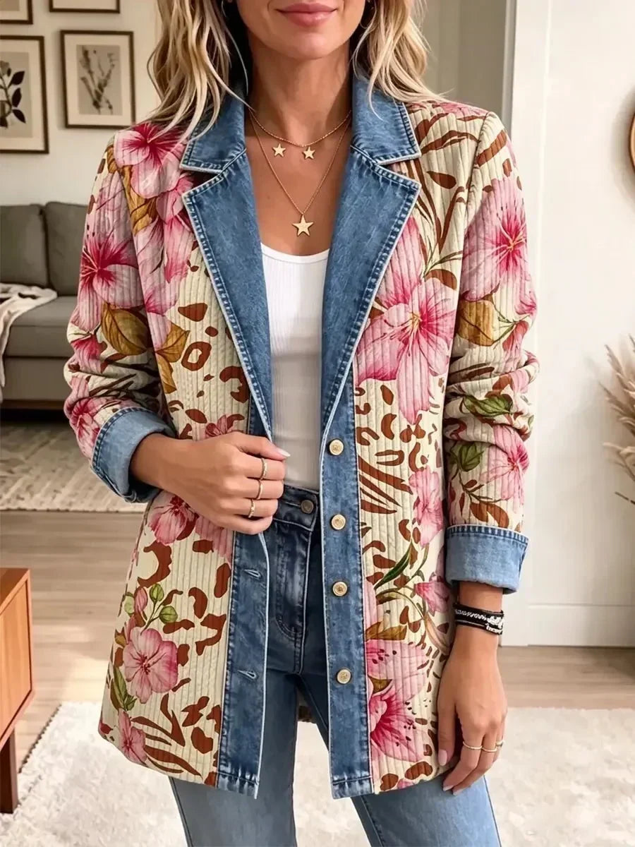 Violet | Veste rétro à fleurs et motif léopard