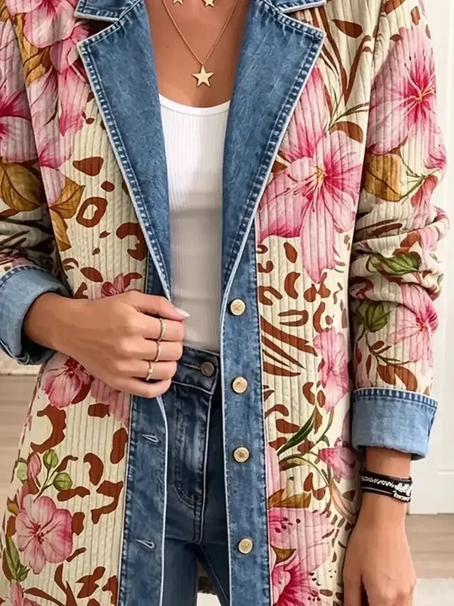 Violet | Veste rétro à fleurs et motif léopard