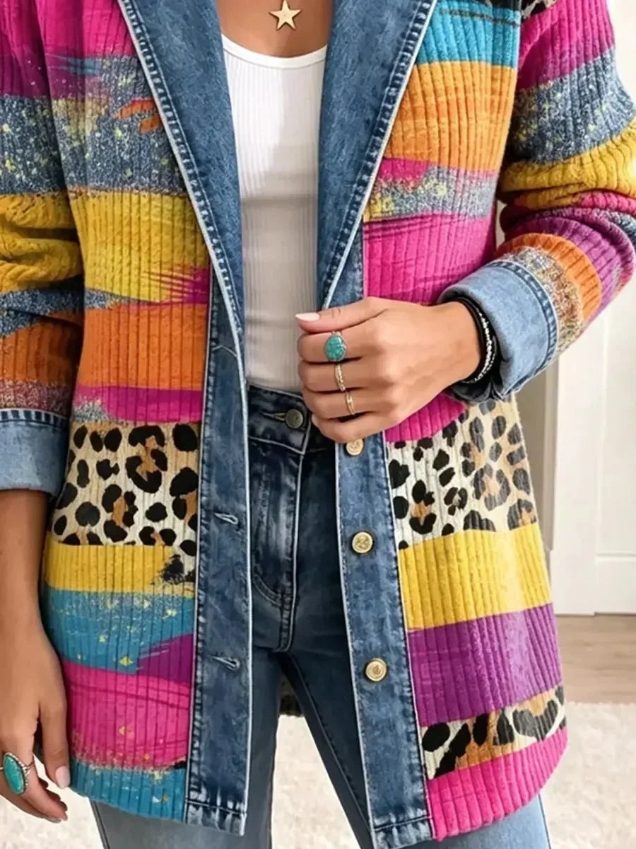 Audrey | Veste en jean à imprimé léopard rétro