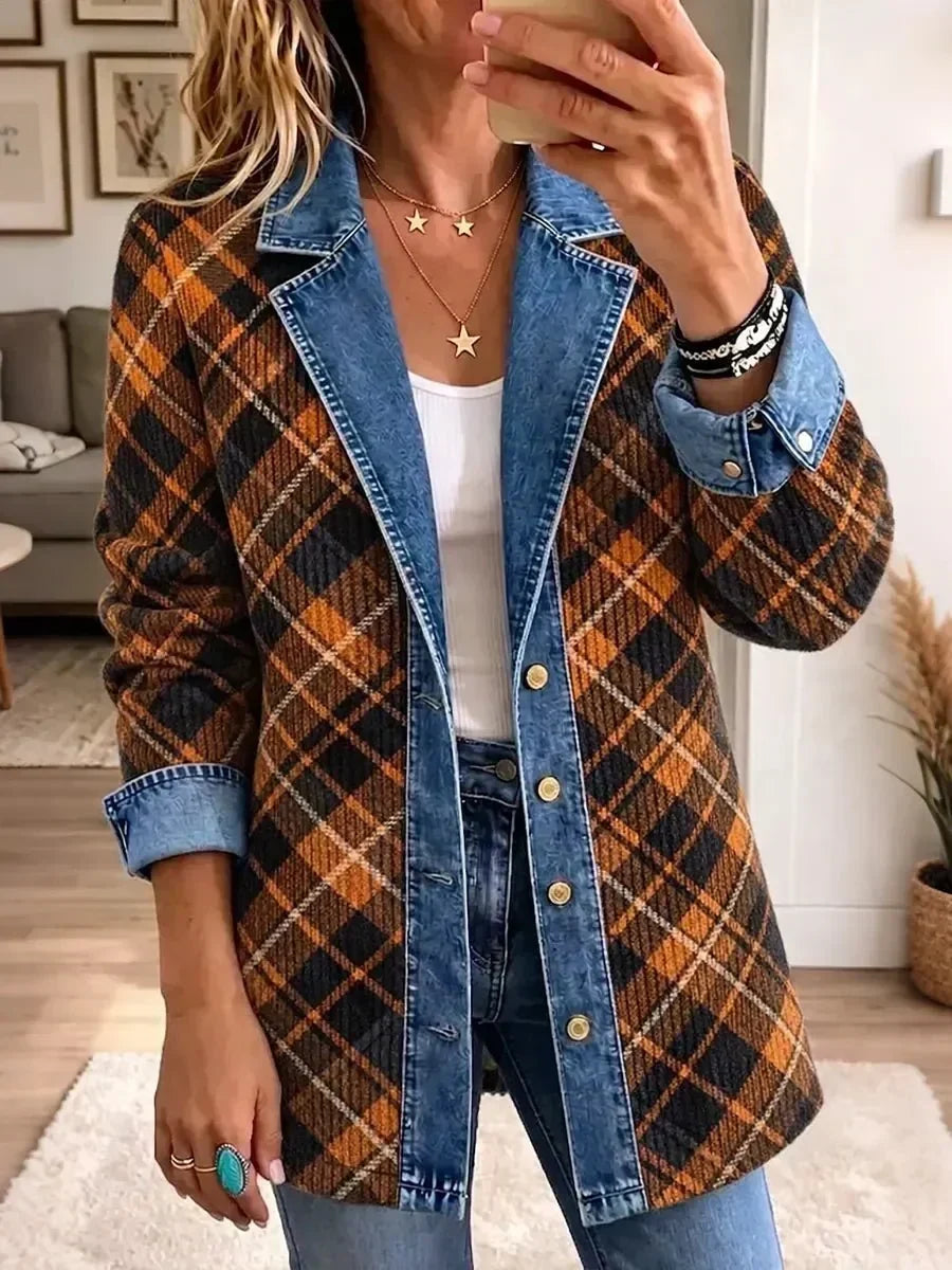 Naomi | Veste en jean à imprimé artisanal vintage