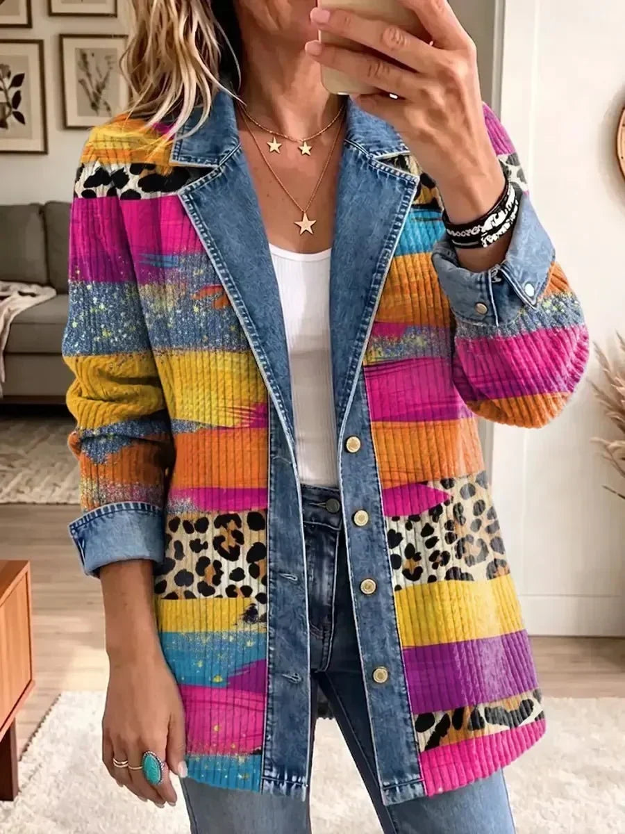 Audrey | Veste en jean à imprimé léopard rétro