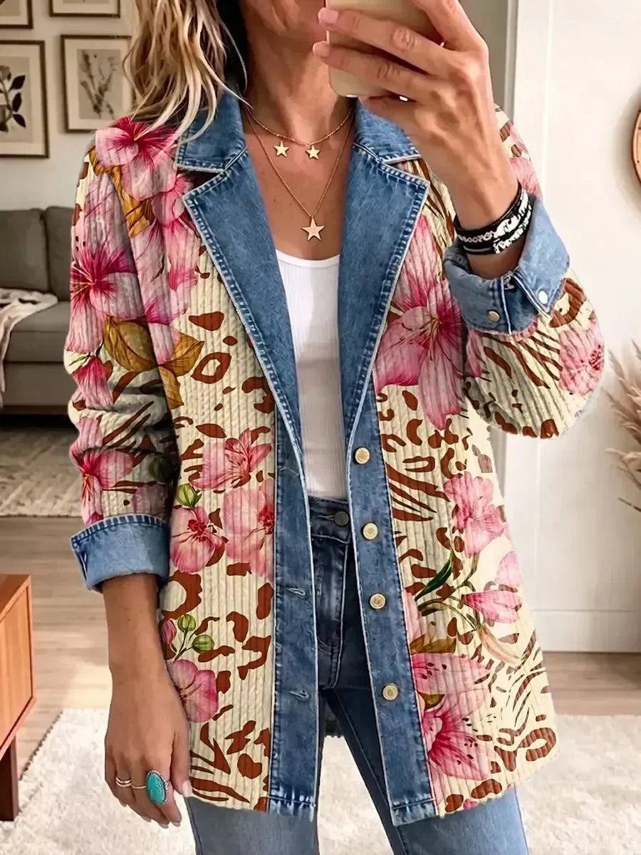 Violet | Veste rétro à fleurs et motif léopard