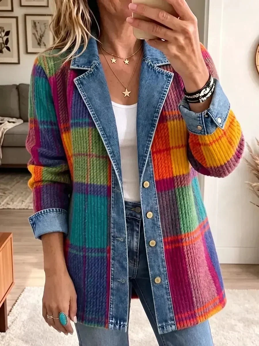 Chloé | Veste en jean patchwork à carreaux vintage