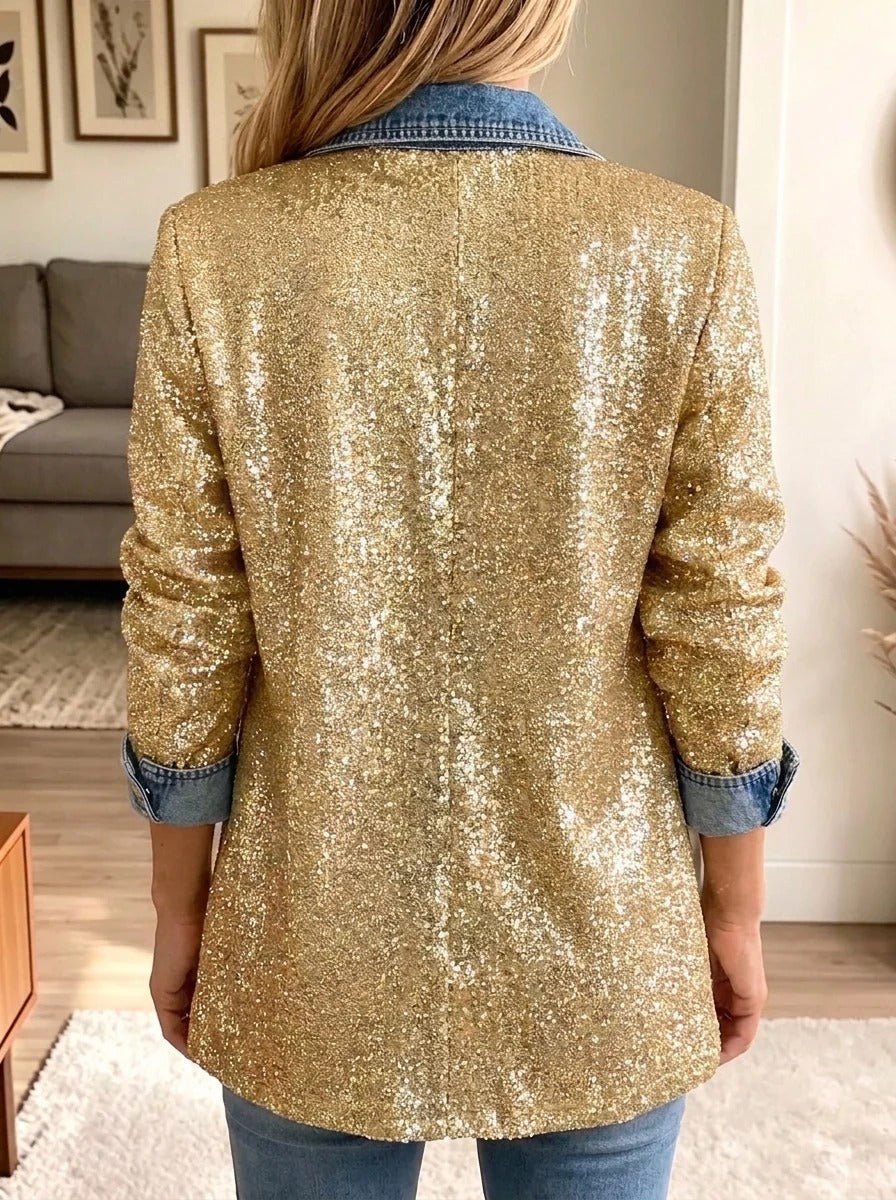 Addison | Veste en jean patchwork à reflets dorés