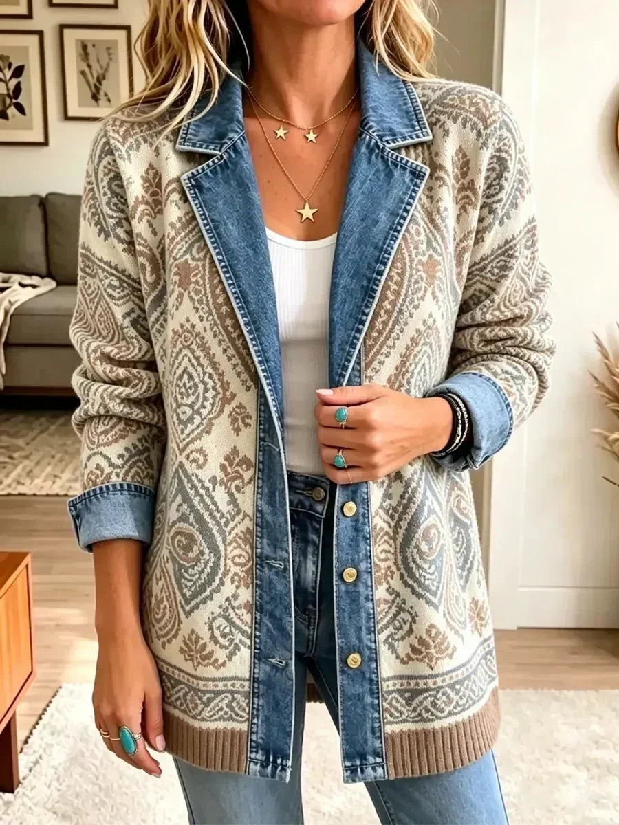 Savannah | Veste en jean patchwork bohème rétro