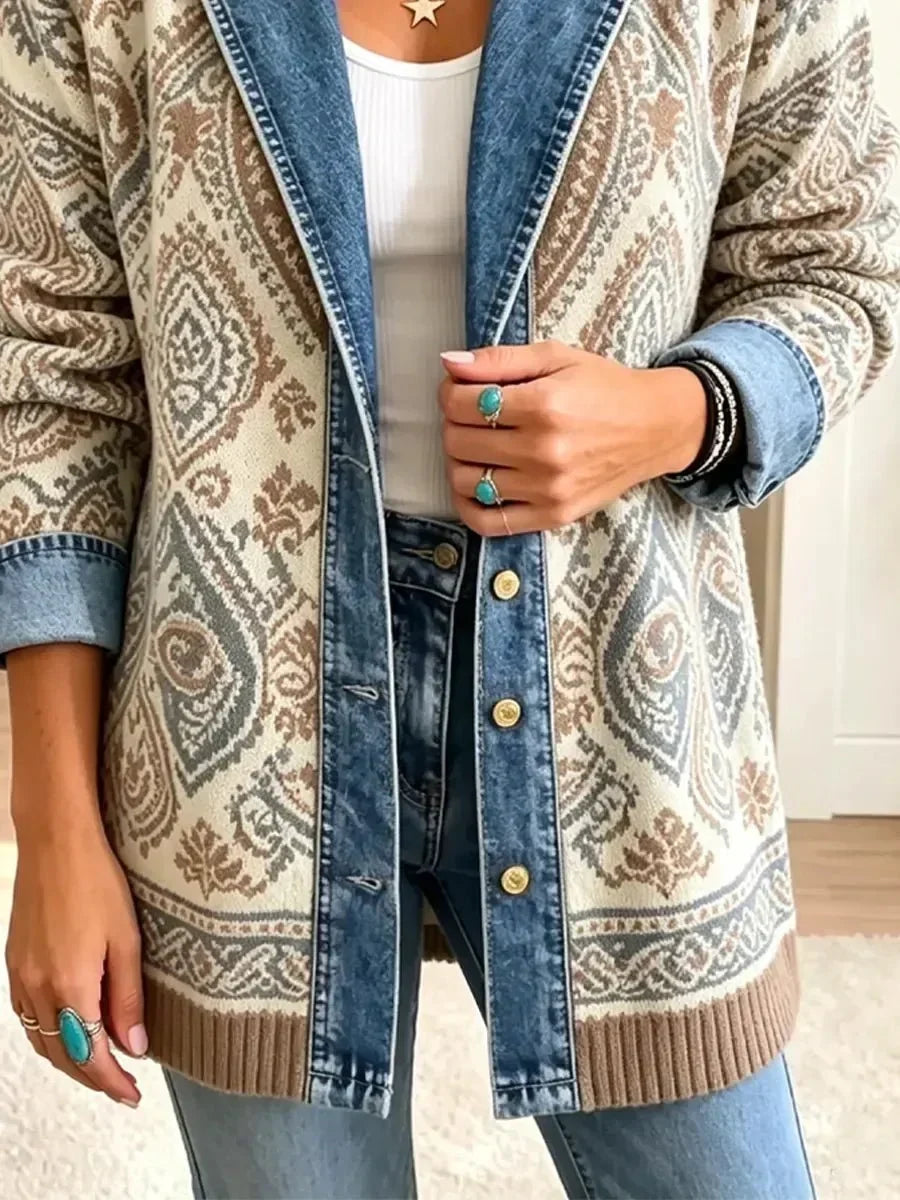 Savannah | Veste en jean patchwork bohème rétro