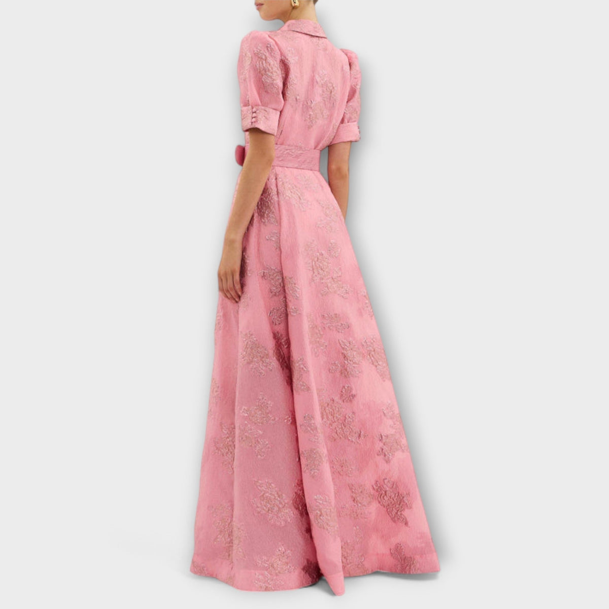 Anabella - Robe Longue Rose à Manches Bouffantes Courtes