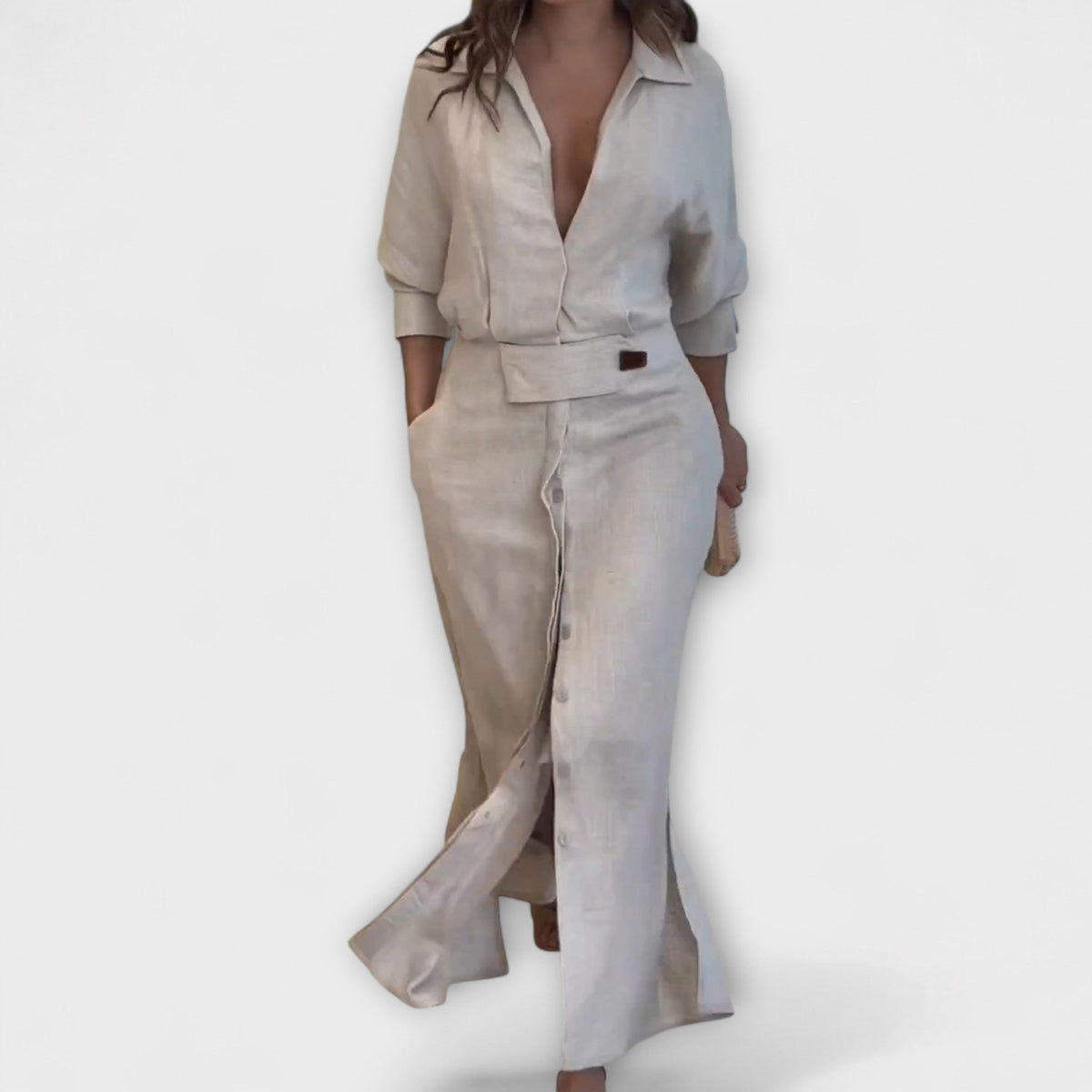 Jeanette - Robe Longue Crème à Col V