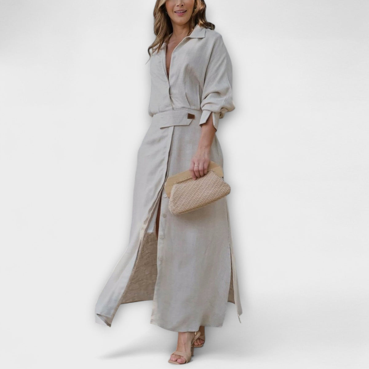 Jeanette - Robe Longue Crème à Col V