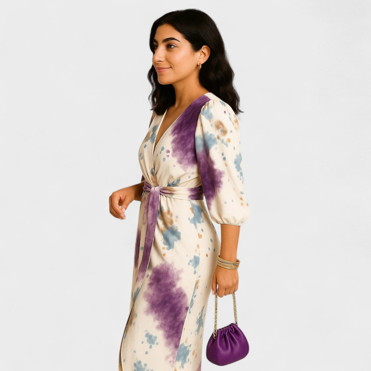 Larissa - Robe Croisée à Motif Aquarelle Violet