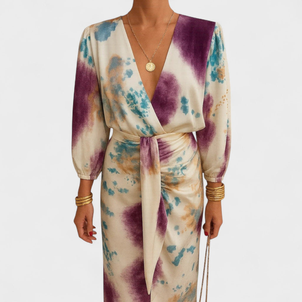 Larissa - Robe Croisée à Motif Aquarelle Violet