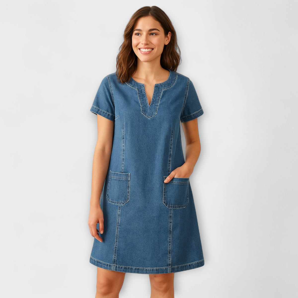 Mathea - Robe en Jean Douce à Col V
