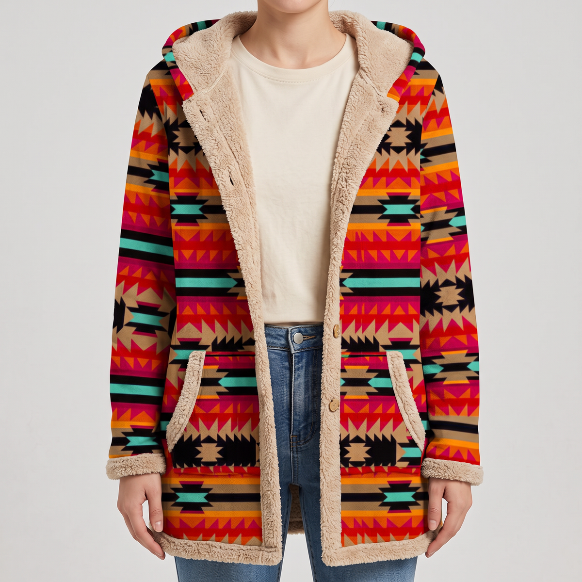 Giulia | Manteau à Motif Géométrique Ethnique