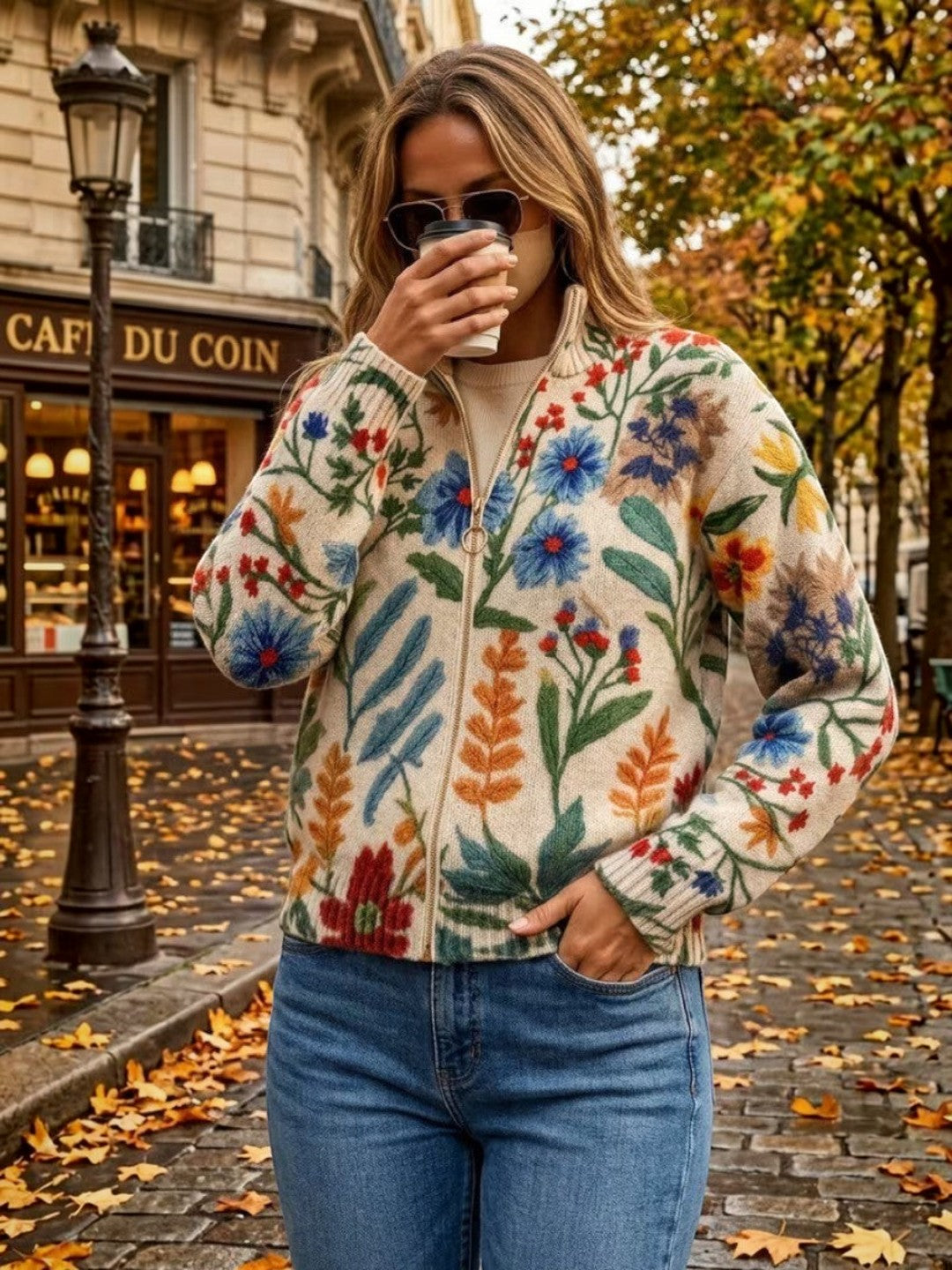 Esperanza | Cardigan en maille à motif floral botanique