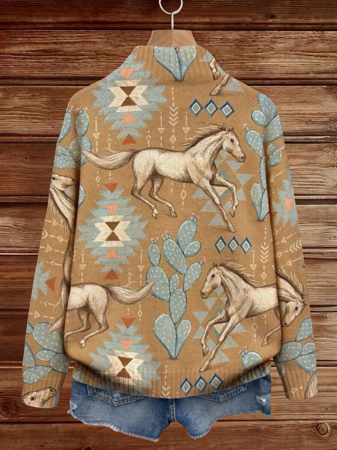 Aurora | Cardigan en maille à motif chevaux et cactus