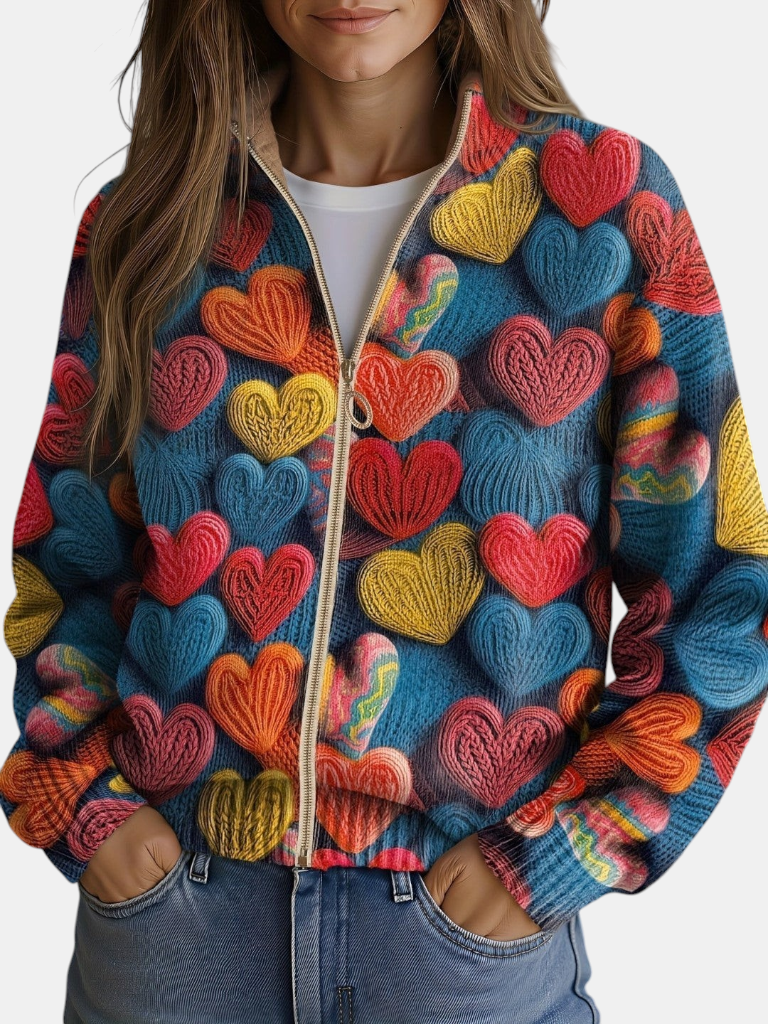 Encarna | Cardigan en maille à motif de cœurs multicolores