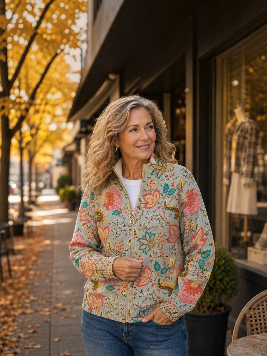 Noelia | Cardigan en maille à motif floral de jardin