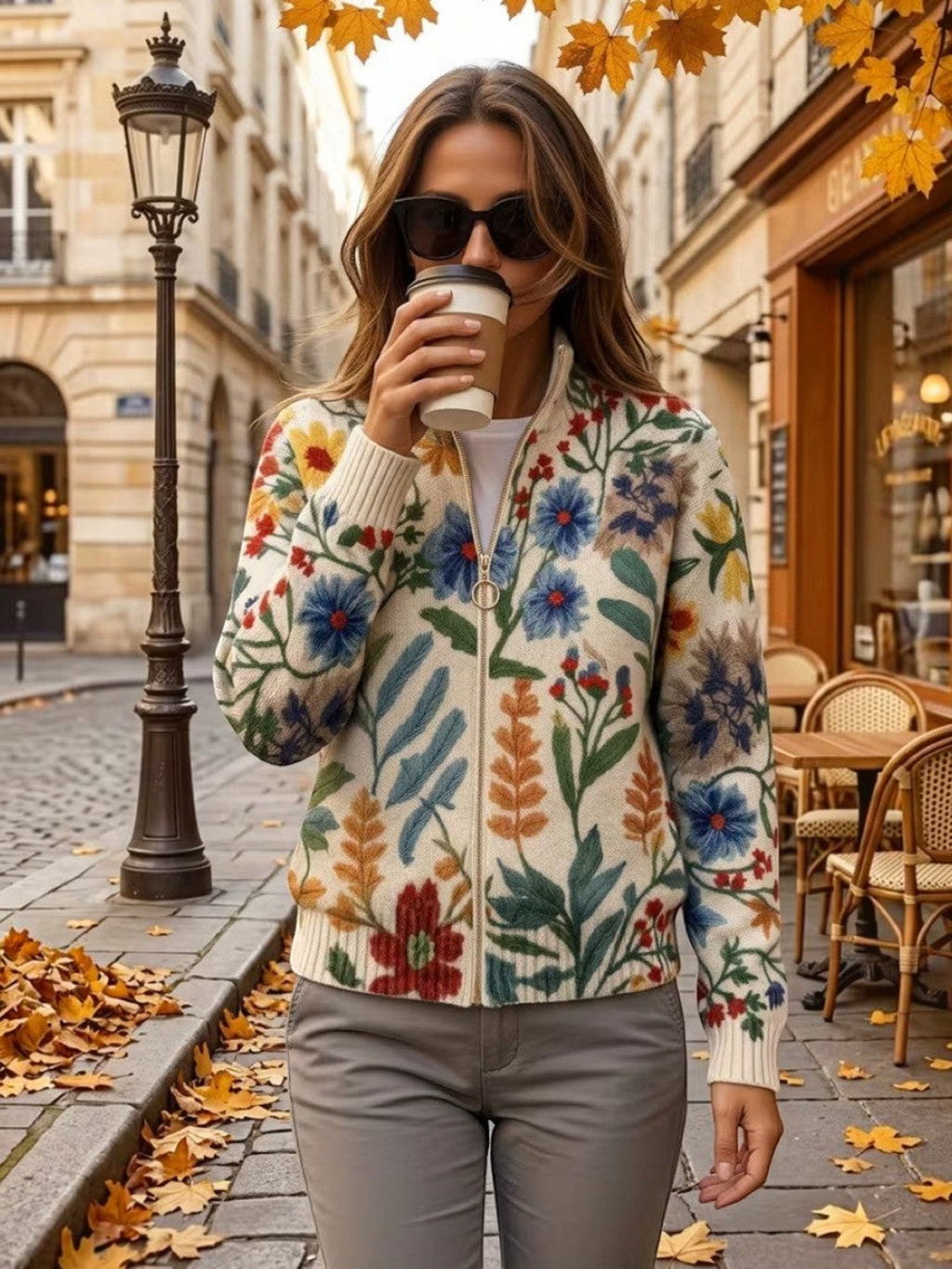 Esperanza | Cardigan en maille à motif floral botanique