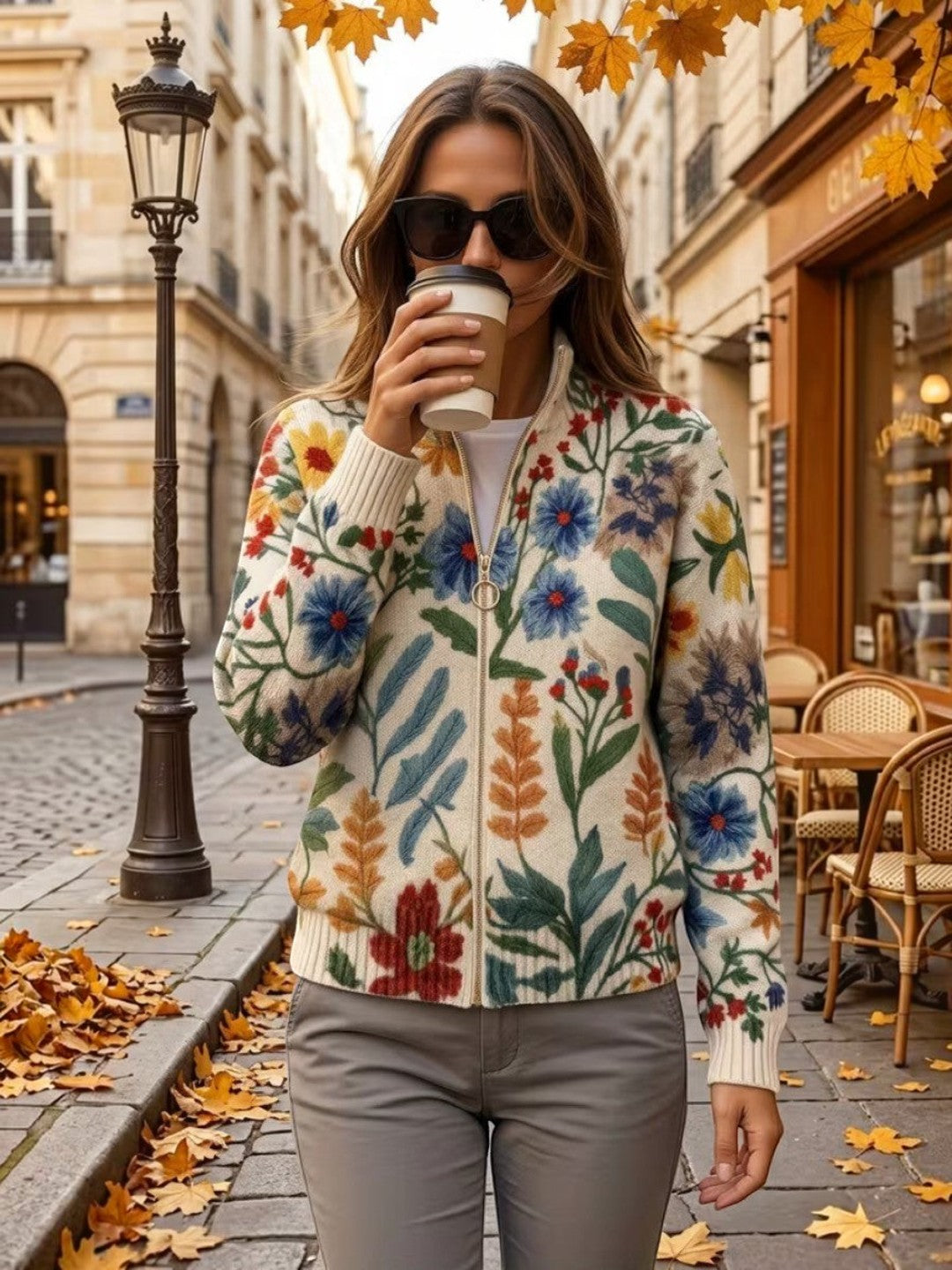 Esperanza | Cardigan en maille à motif floral botanique