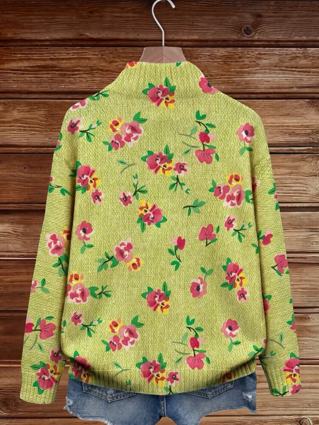 Mercedes | Cardigan en maille verte à motif floral