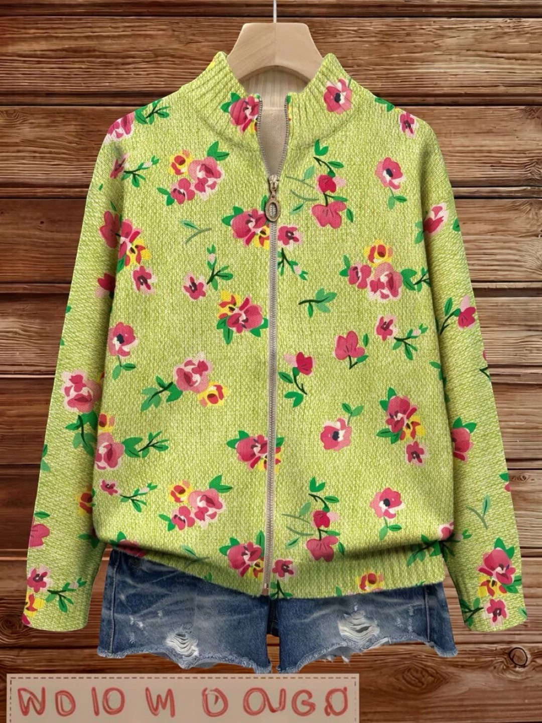 Mercedes | Cardigan en maille verte à motif floral
