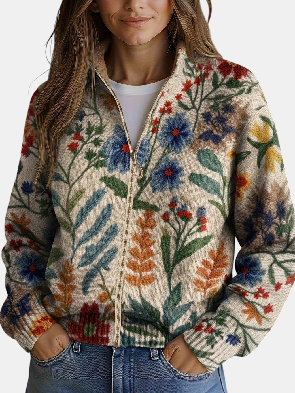Esperanza | Cardigan en maille à motif floral botanique