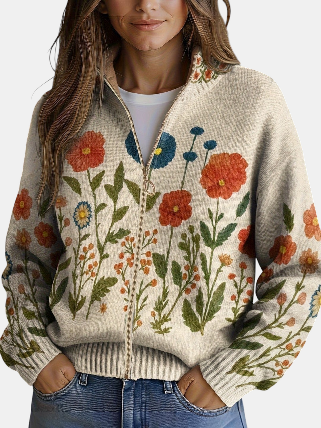 Vanesa | Cardigan en maille à imprimé de fleurs sauvages