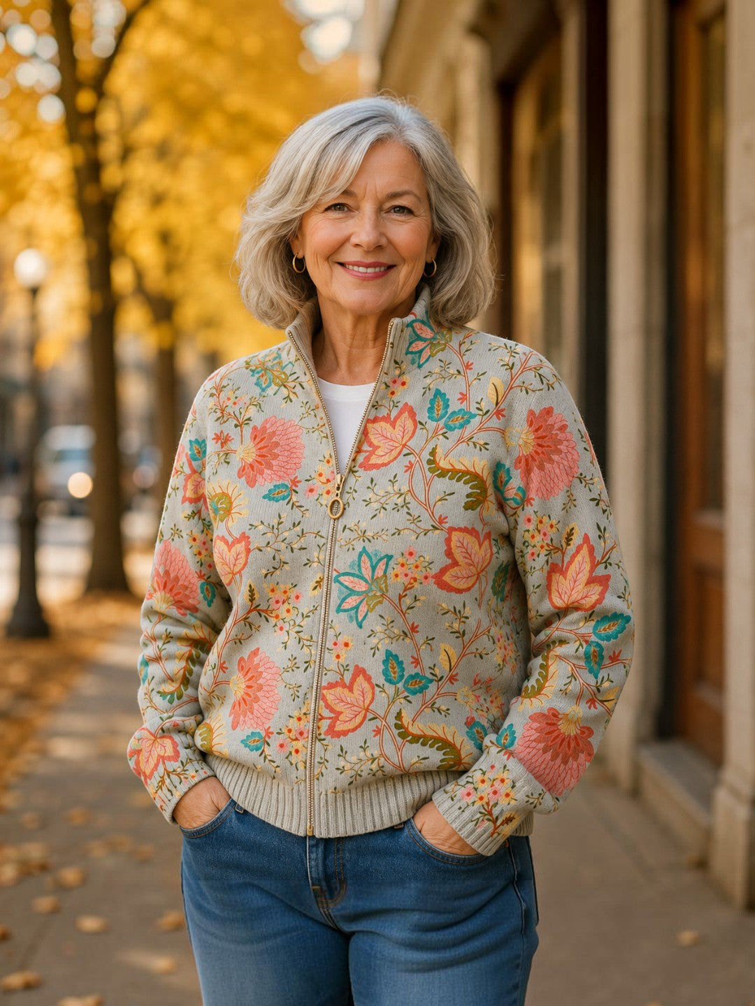 Noelia | Cardigan en maille à motif floral de jardin