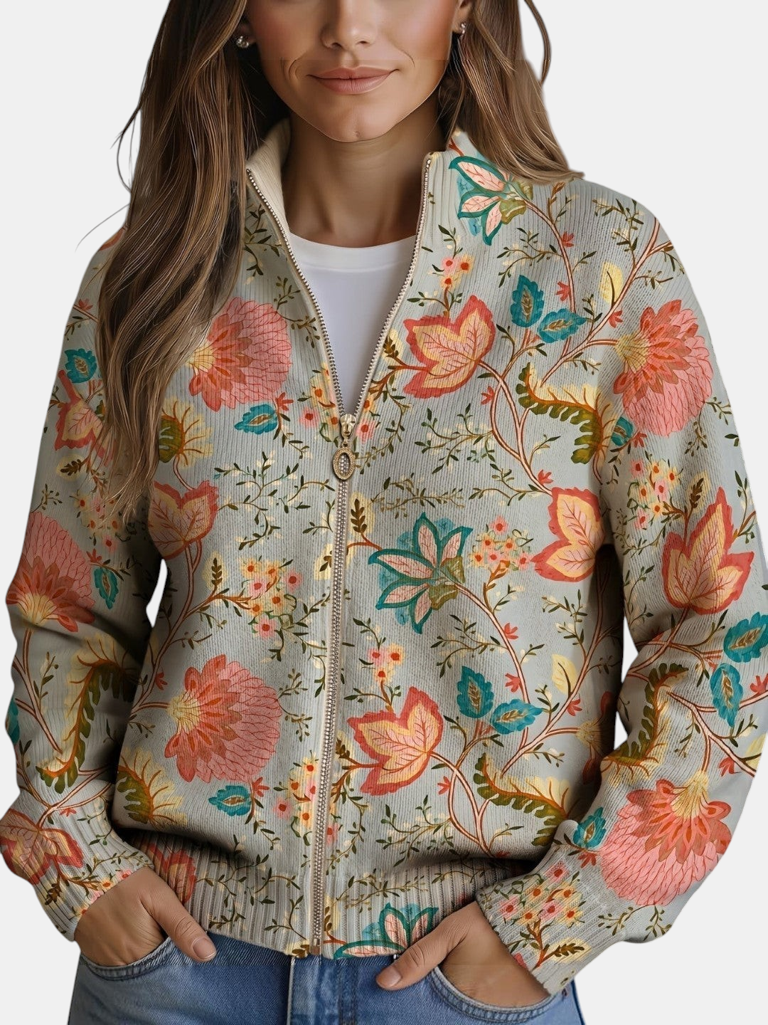 Noelia | Cardigan en maille à motif floral de jardin