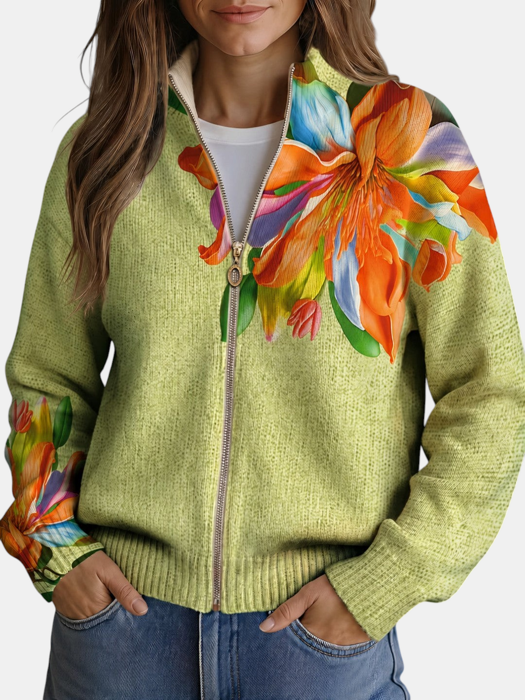 Amparo | Cardigan en maille à motif de lys multicolores