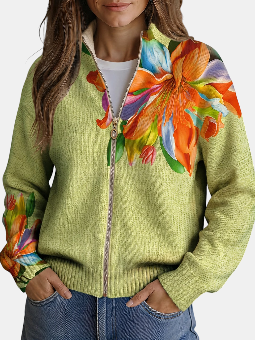 Amparo | Cardigan en maille à motif de lys multicolores