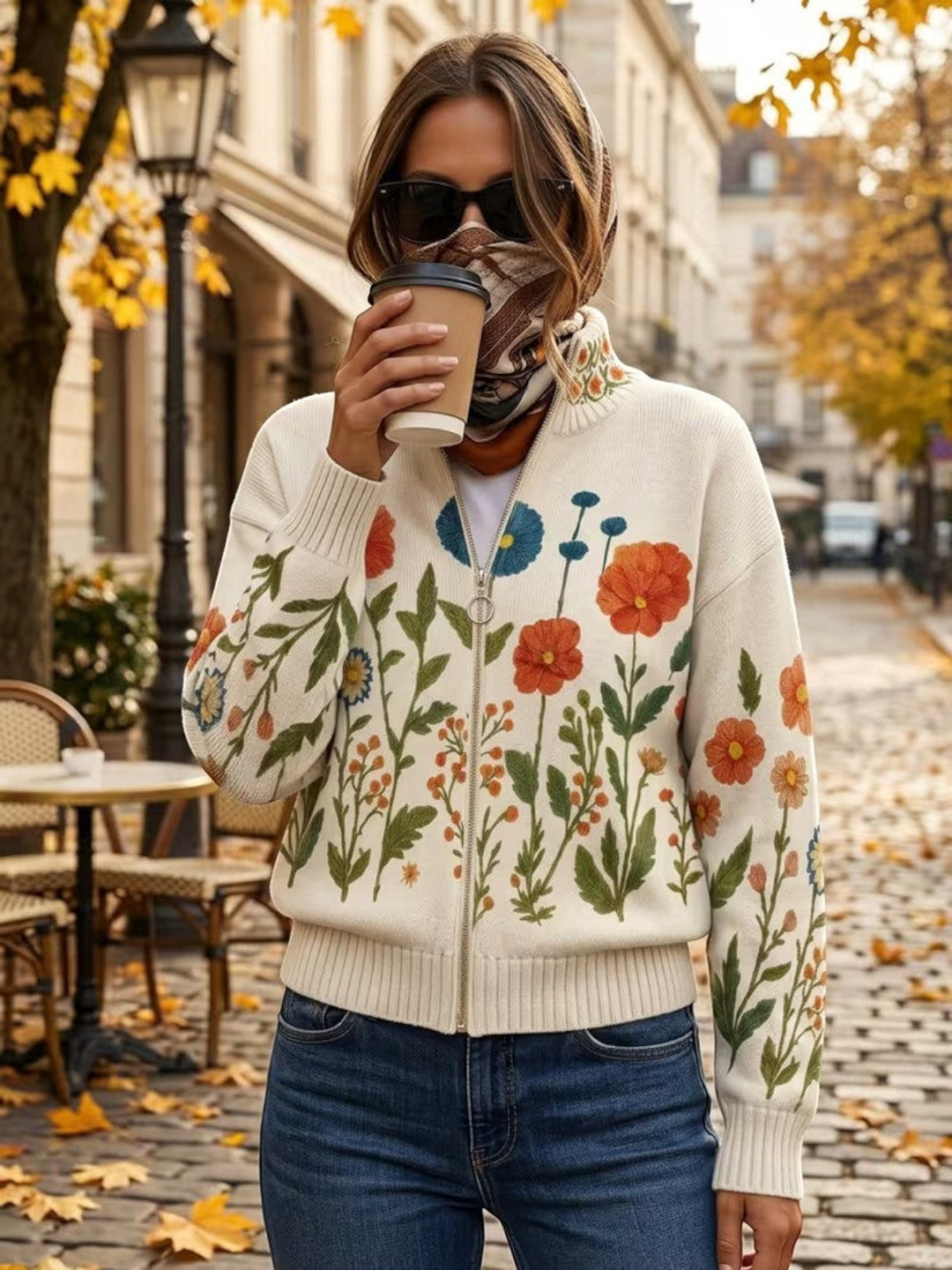 Vanesa | Cardigan en maille à imprimé de fleurs sauvages