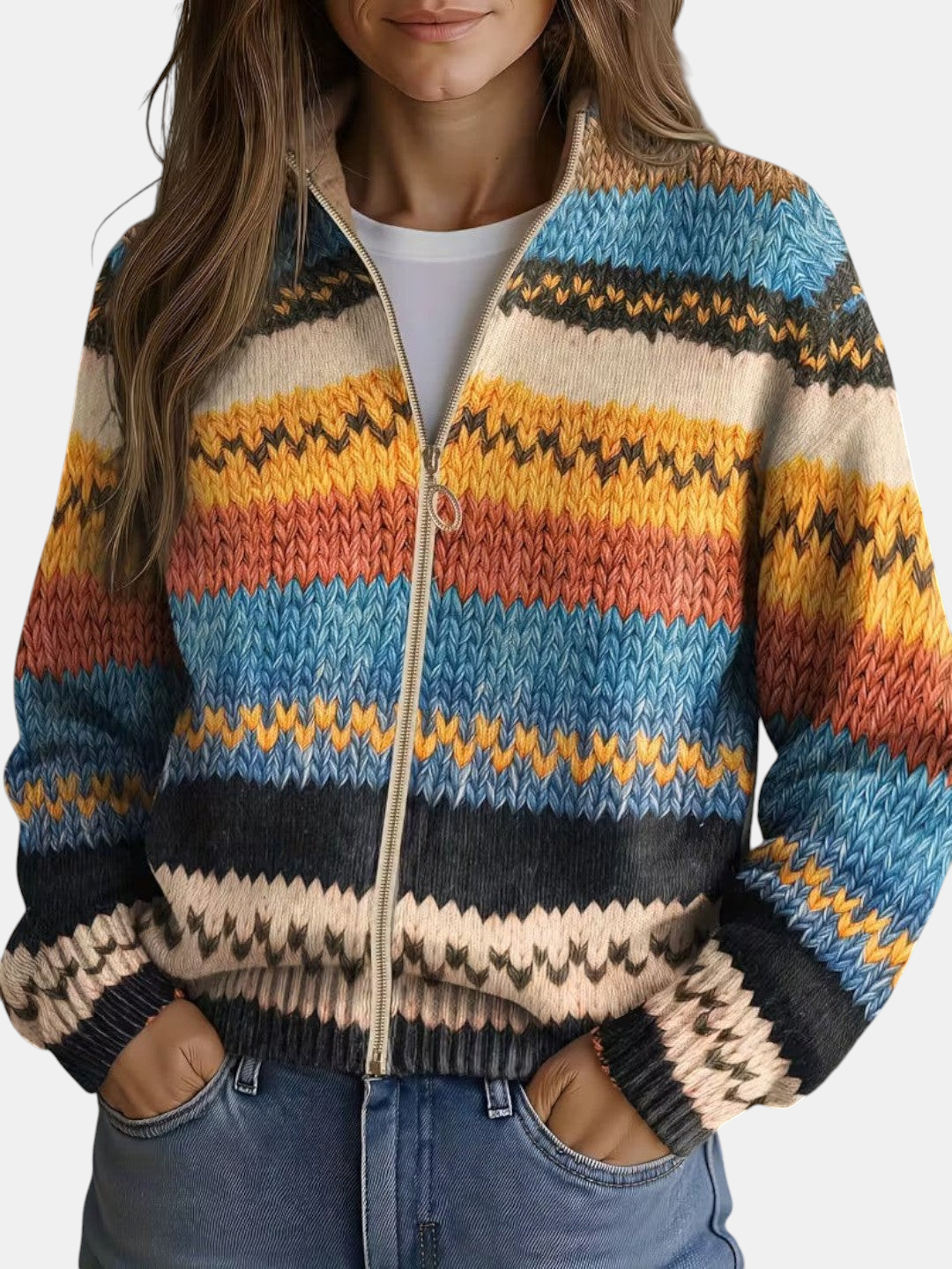 Lorena | Cardigan en maille à motif zigzag multicolore