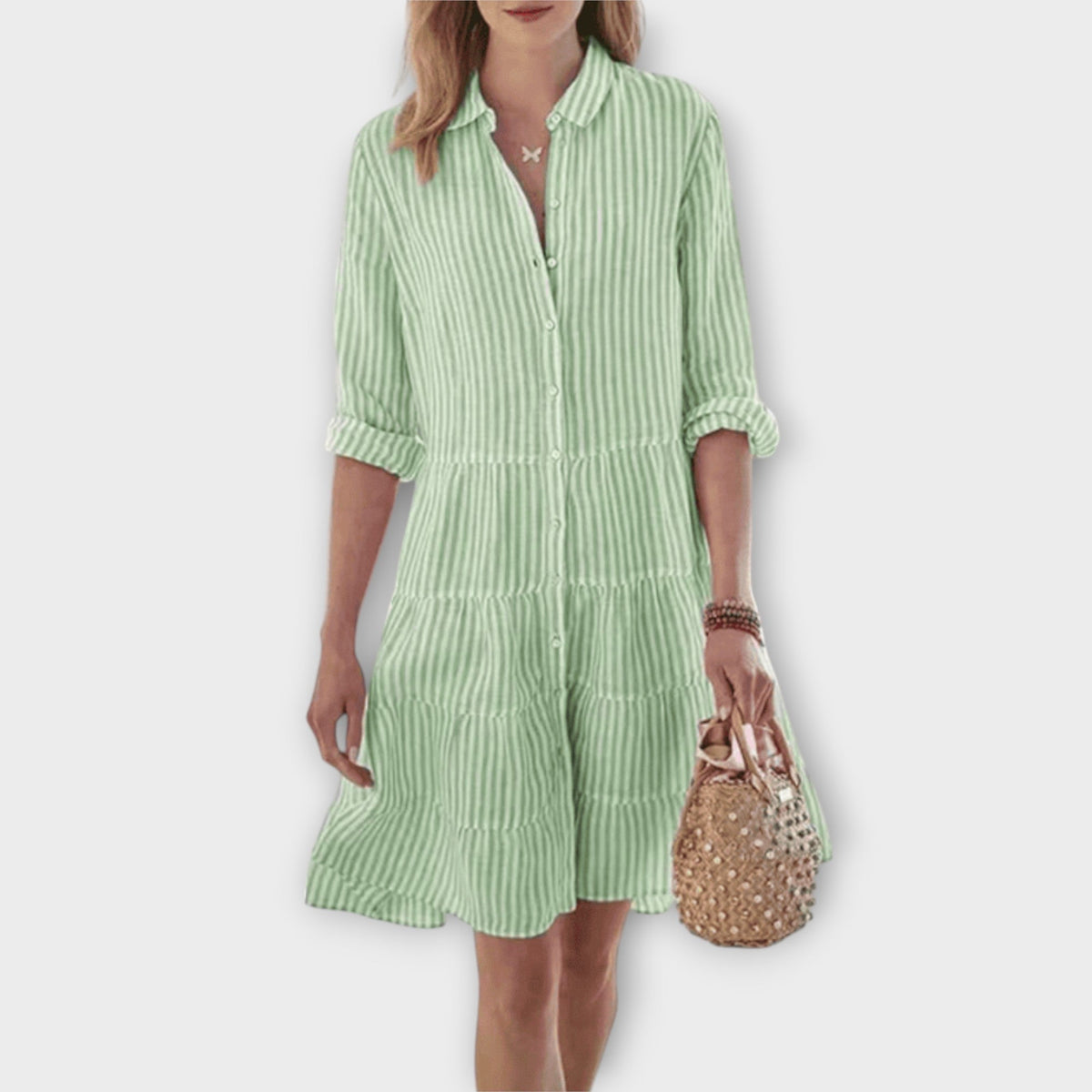 Lolita - Robe Chemisier Rayée Verte et Blanche