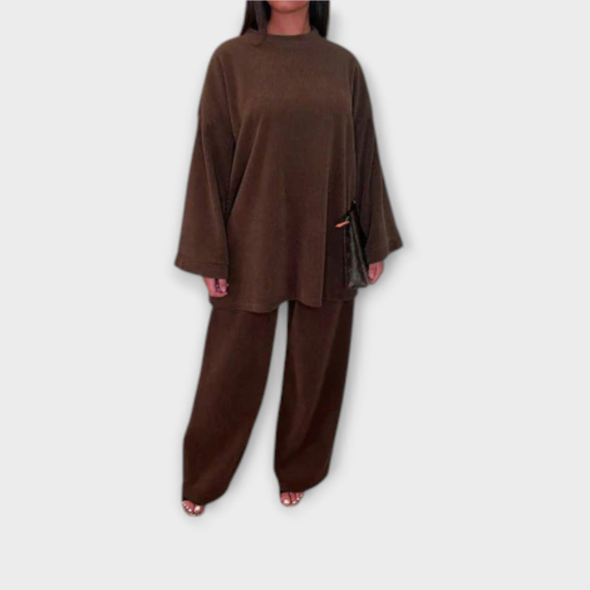 Ingrid - Ensemble Tricoté Côtelé Oversize Vert Foncé