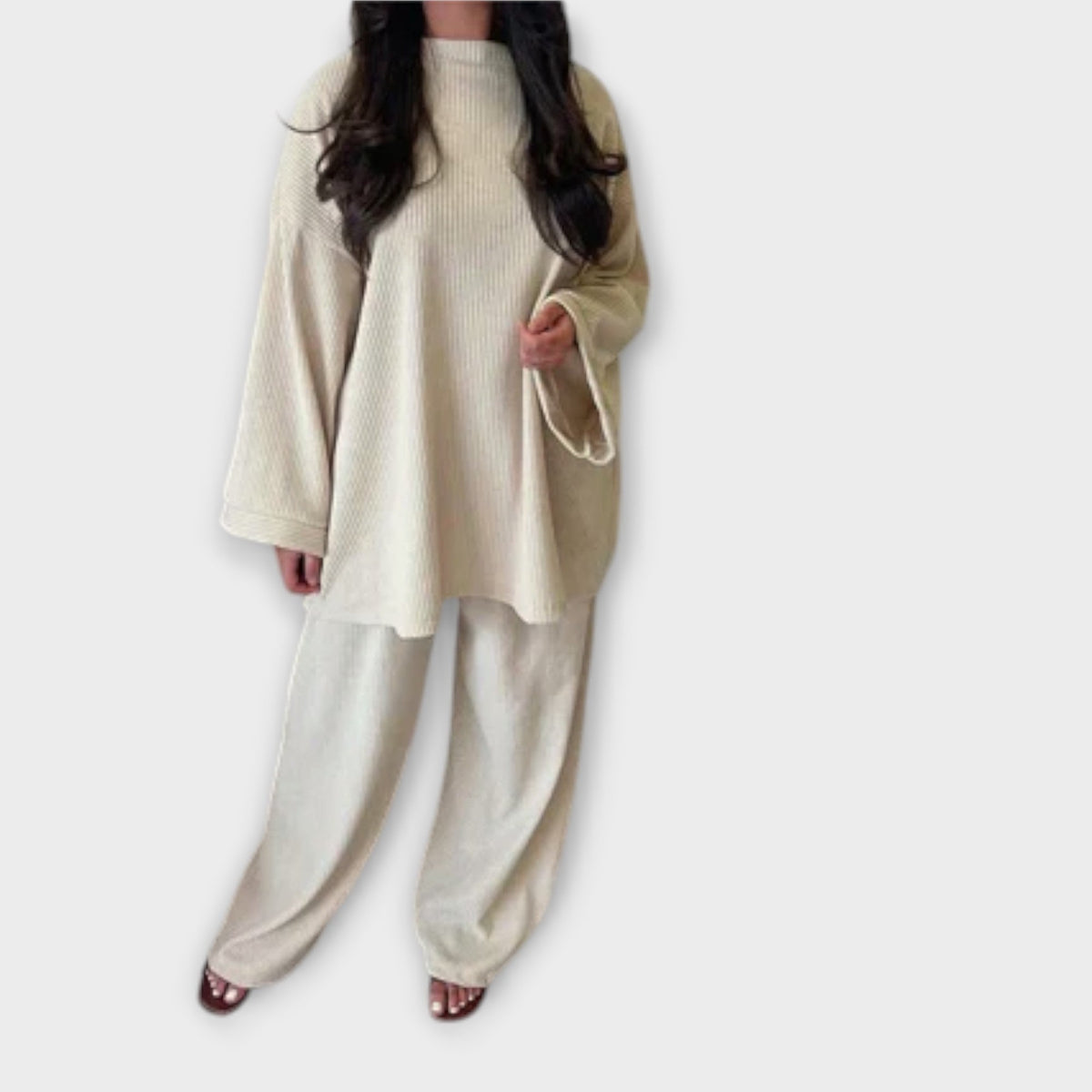 Ingrid - Ensemble Tricoté Côtelé Oversize Vert Foncé
