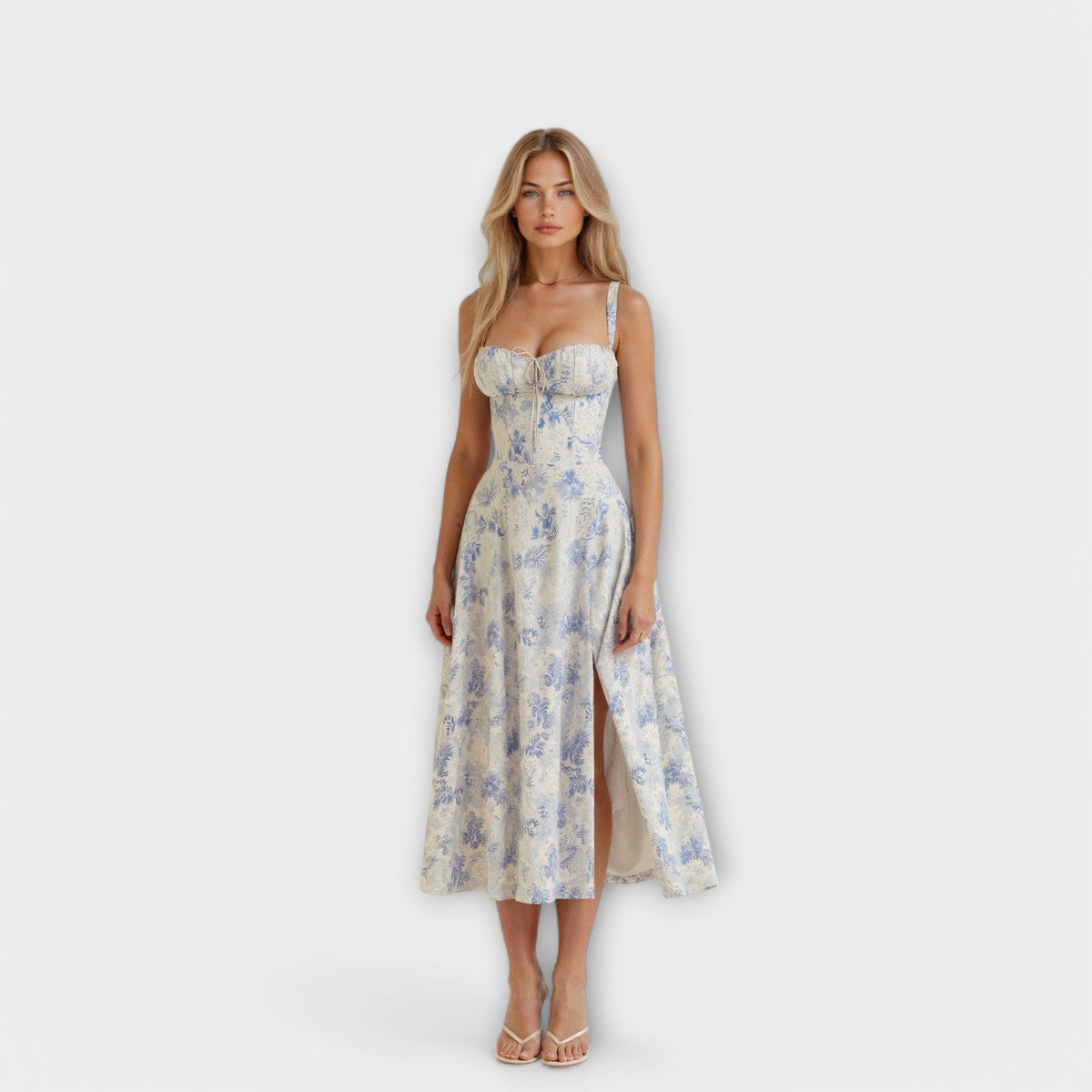 Kiana - Robe Midi Corset Crème à Petites Fleurs