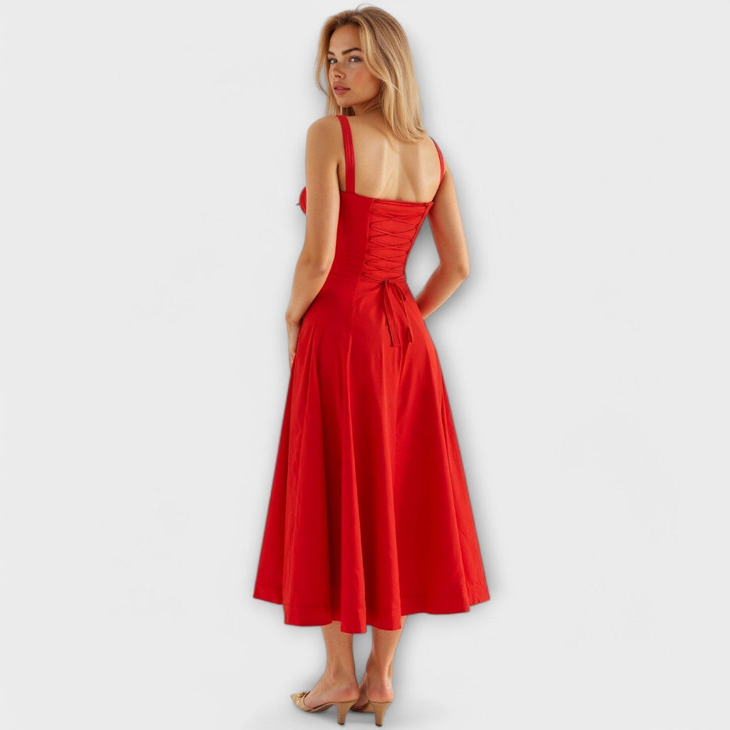 Kiana - Robe Midi Corset Crème à Petites Fleurs
