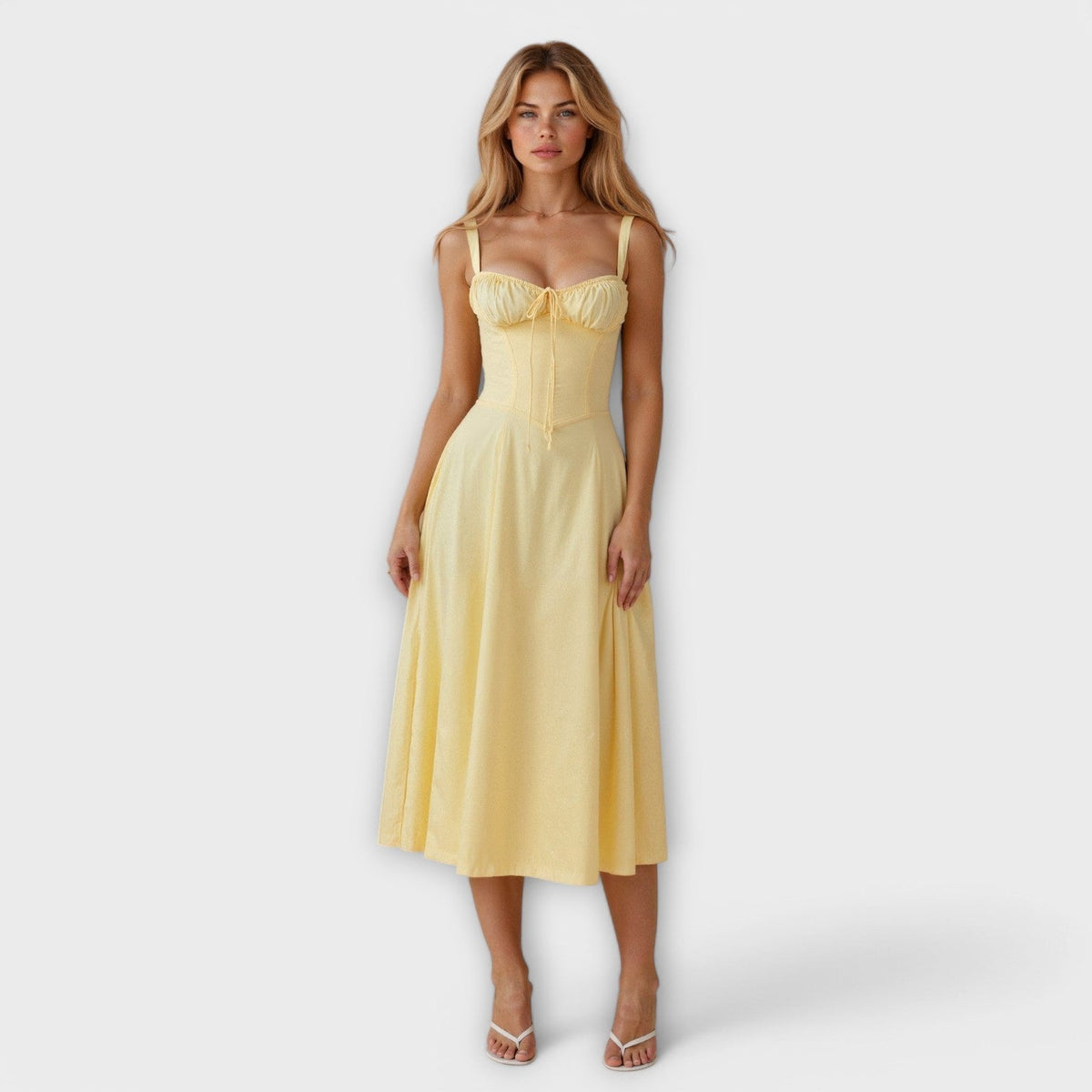 Kiana - Robe Midi Corset Crème à Petites Fleurs