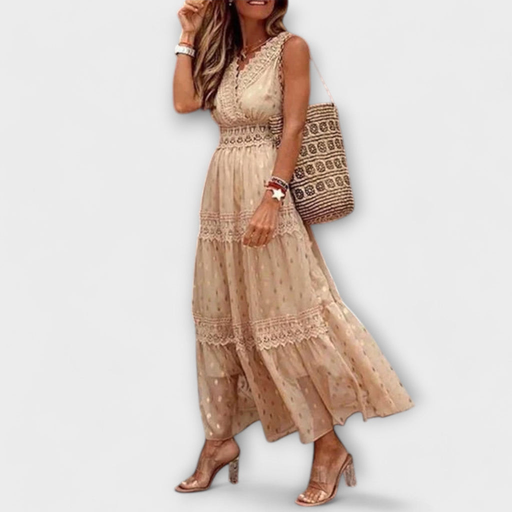 Lola - Robe Longue Bleu Clair en Dentelle Bohème