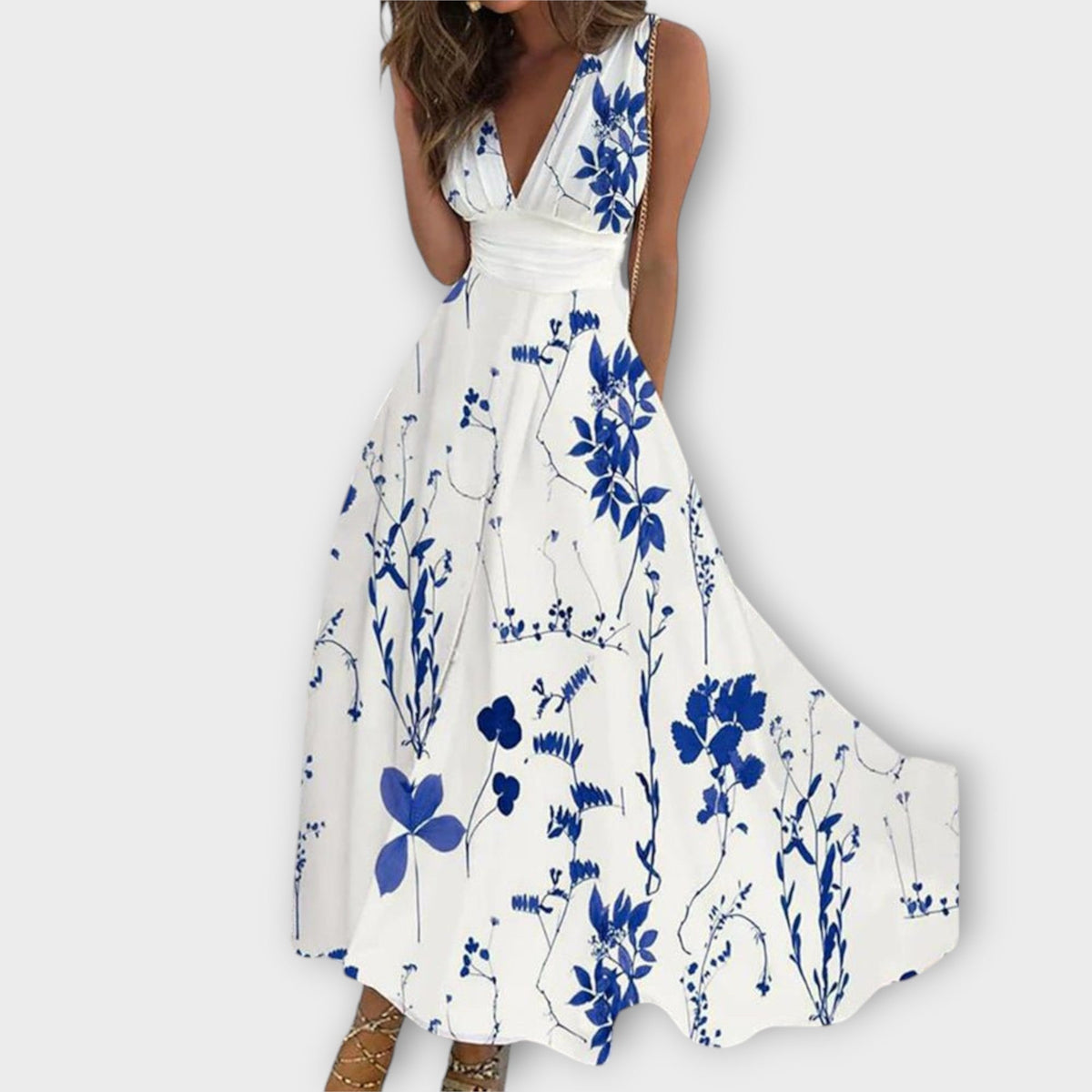 Romy - Robe Blanche à Motif Floral et Col V
