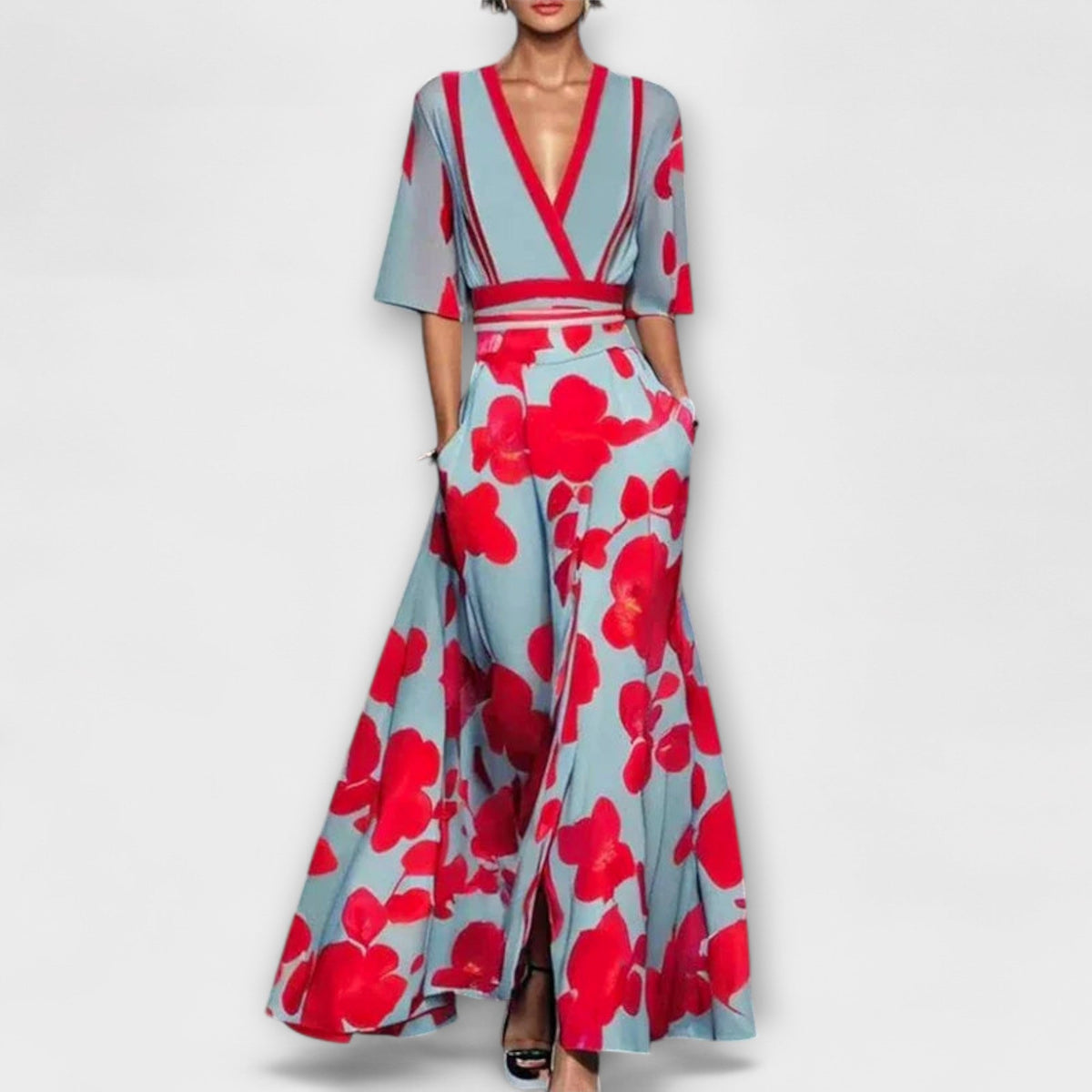 Alma - Robe Blanche et Bleue à Motif Floral